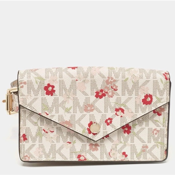 Michael Kors Handbags - Michael Kors Floral MK Logo Belt Bag Vanilla Cream Red Pink Waist Fanny Pack